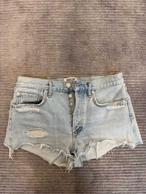 Agolde Light Wash Distressed Denim Cutoff Shorts